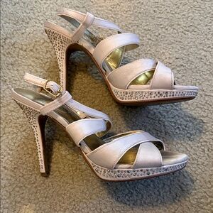 Audrey Brooke Light Pink Strappy Heels with Rhinestones
